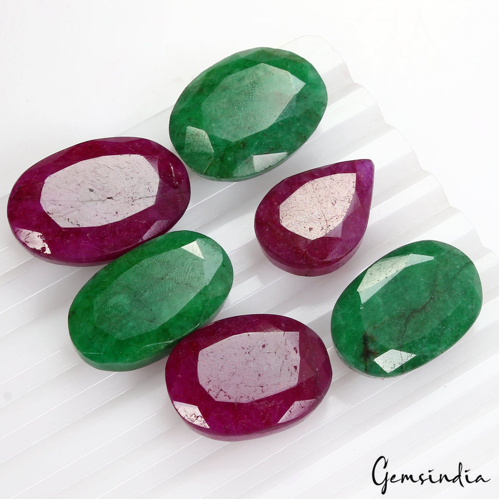 200 Ct Natural Red Beryl/Green Emerald Mix Cut Loose Gems For Jewelry 23-29mm