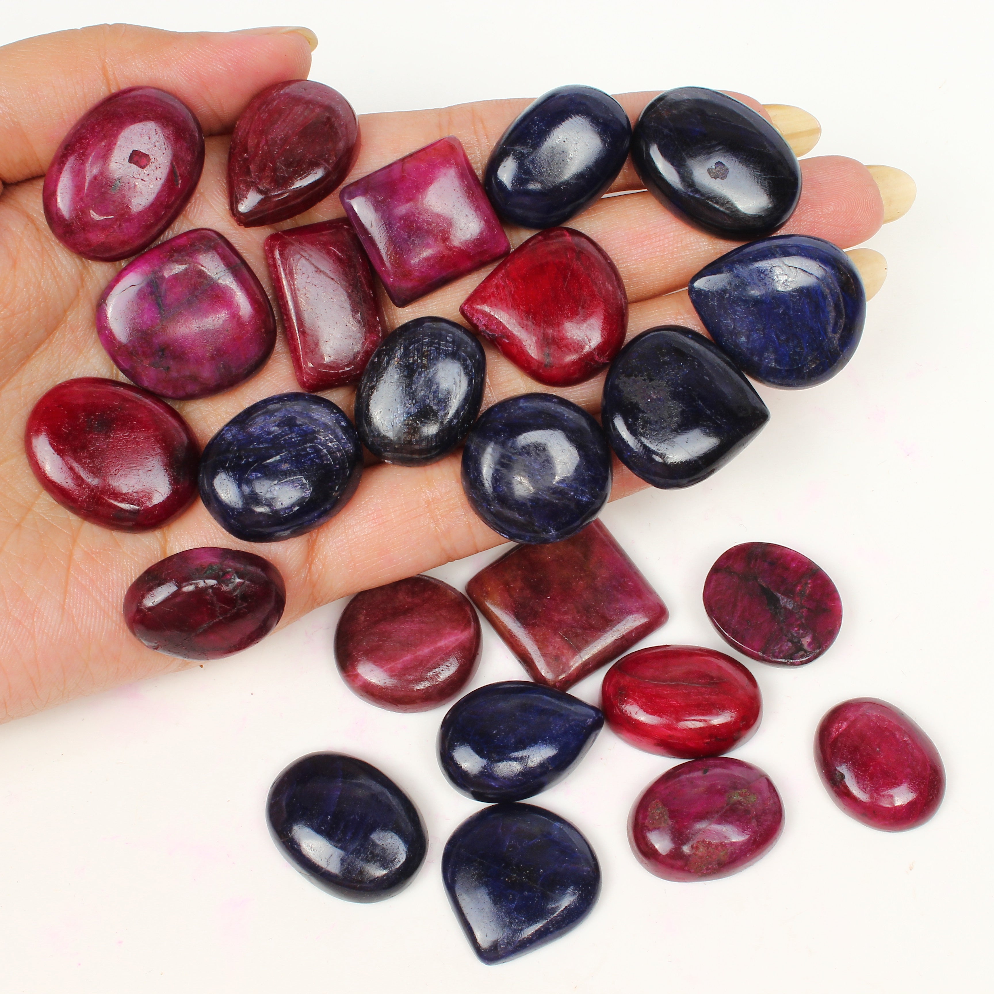840 Cts/24 Pcs Natural Red ruby Blue Sapphire Mix Cab Loose Gems Lot For Jewelry
