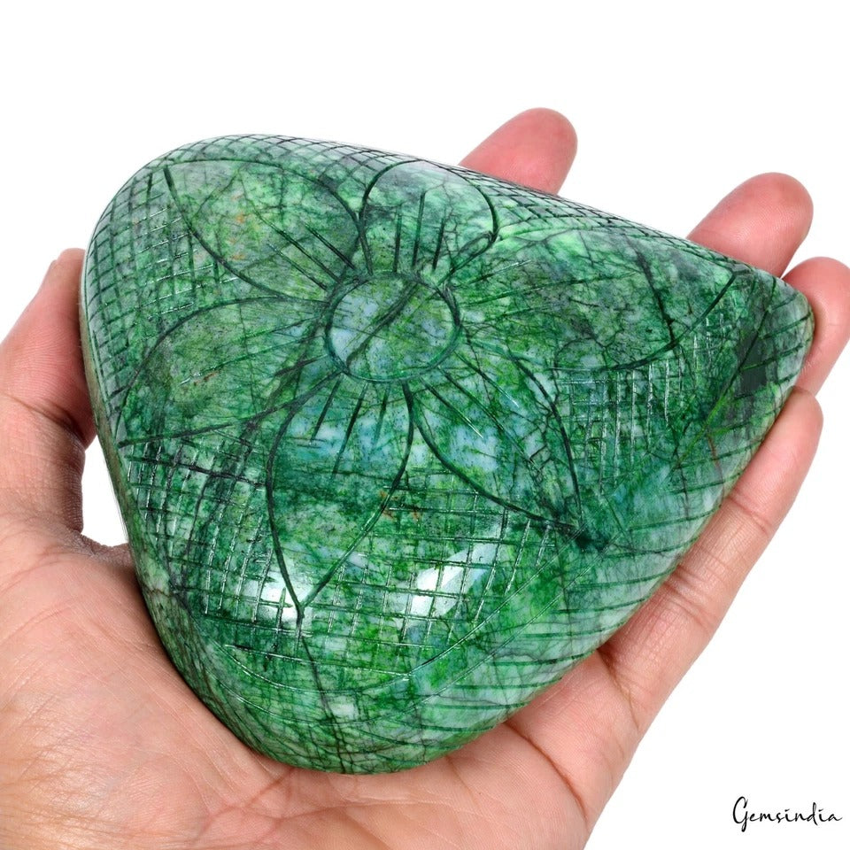 Certified 3960 Ct Natural Brazilian Emerald Floral Carving Earth Mined Gemstone