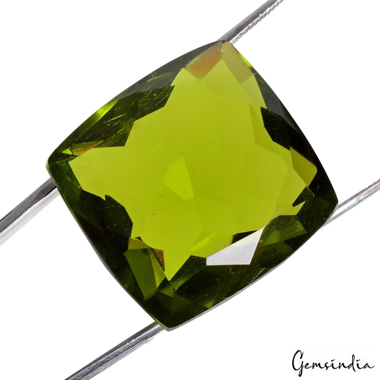 74.60 Cts Stunning Heena Green Peridot Lab-Created Loose Cushion Cut Hydro Gem
