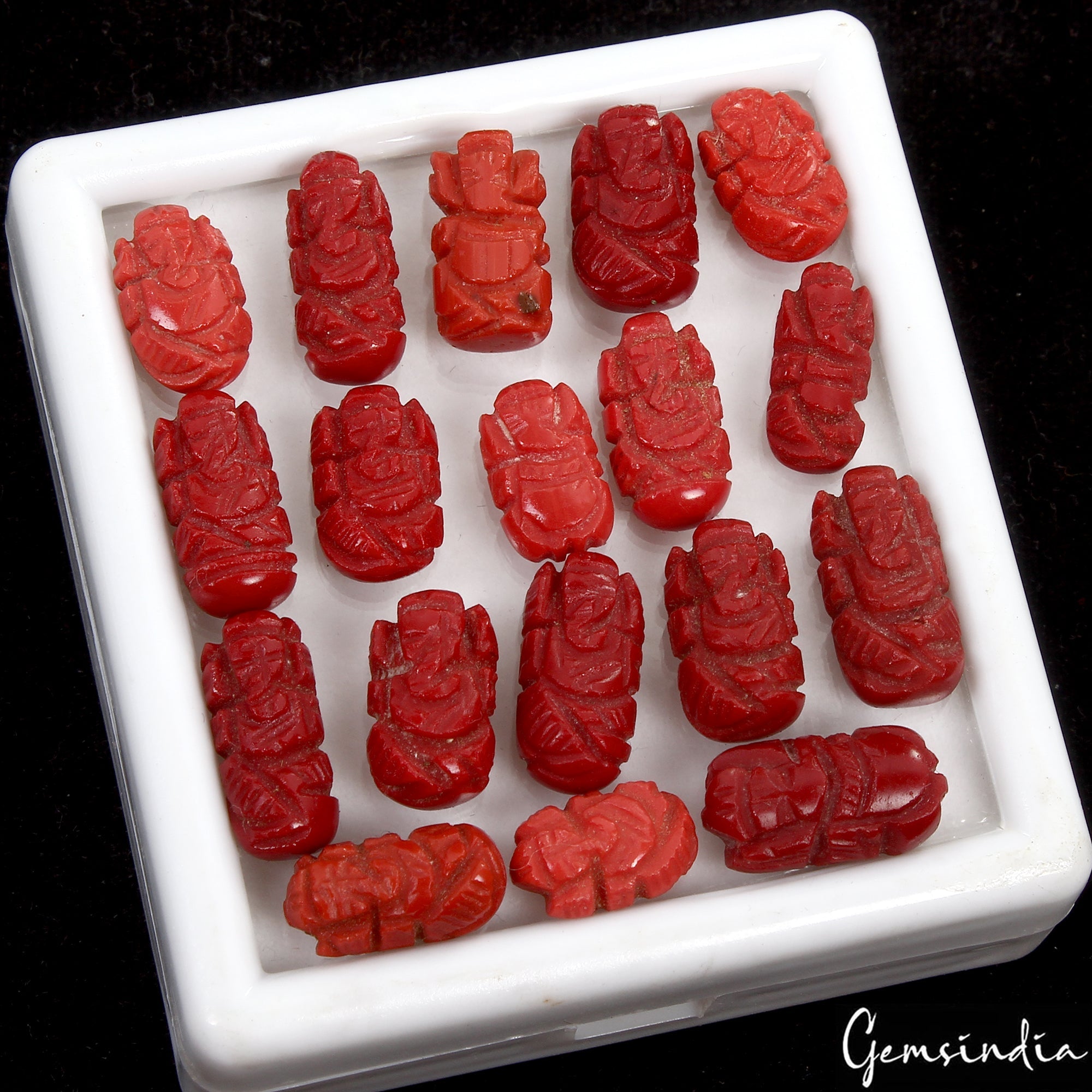 18 Pcs Taiwan Coral Gem Carved Ganesha Beautiful Ring Size Loose Stone 12mm-16mm