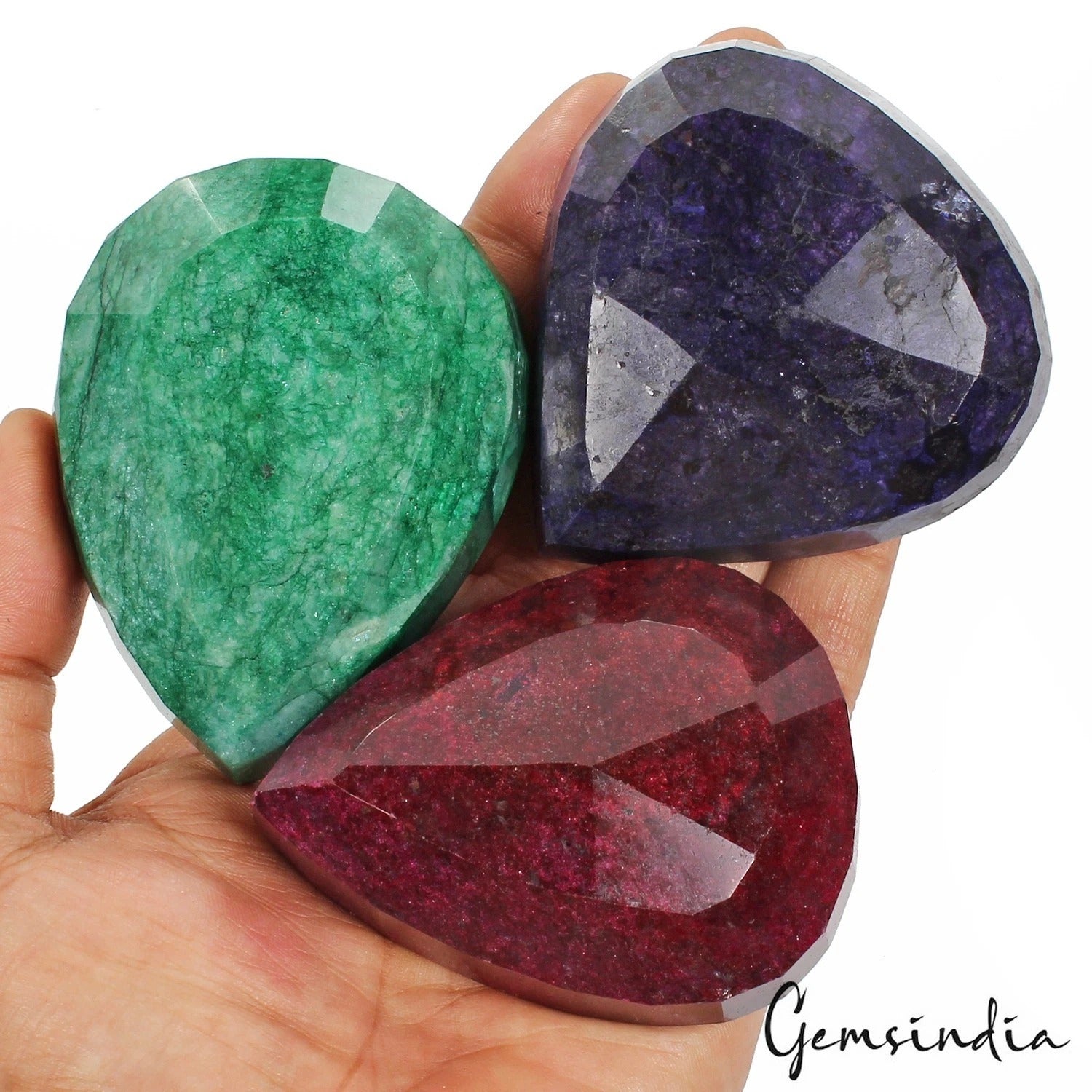 Ruby Lot, Loose Gemstone, Pear Cut, Color Enhanced — 3 Pieces, 75mm to 82mm, 3570 Ct, Madagascar