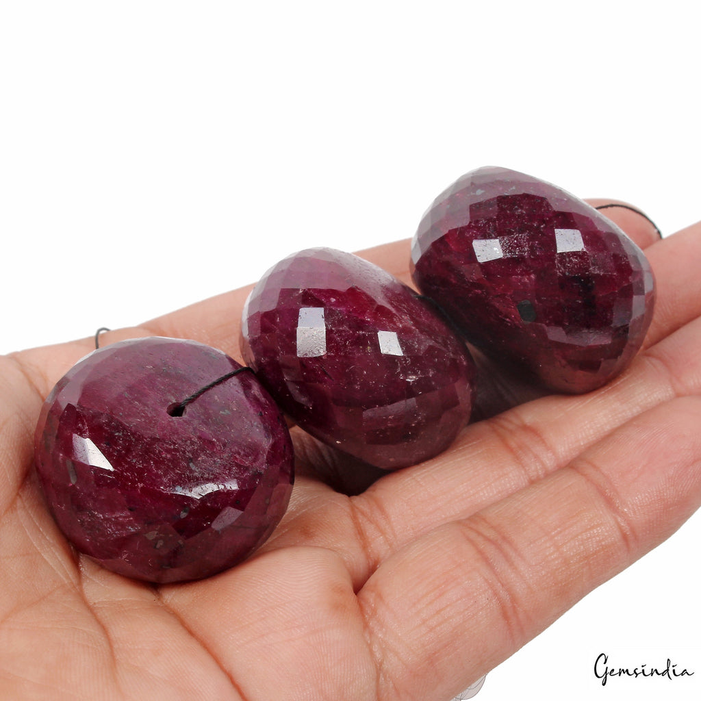 840 Ct Natural African Red Ruby Round Faceted 32-34mm Drill Bead Loose Gems Lot