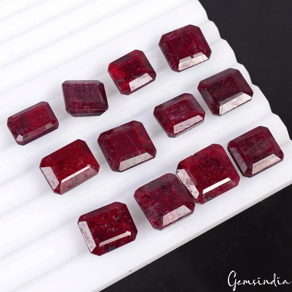 Certified 133.40 Ct/12 Pcs Natural Dark Red Ruby Octagon Cut Gem Lot For Jewelry