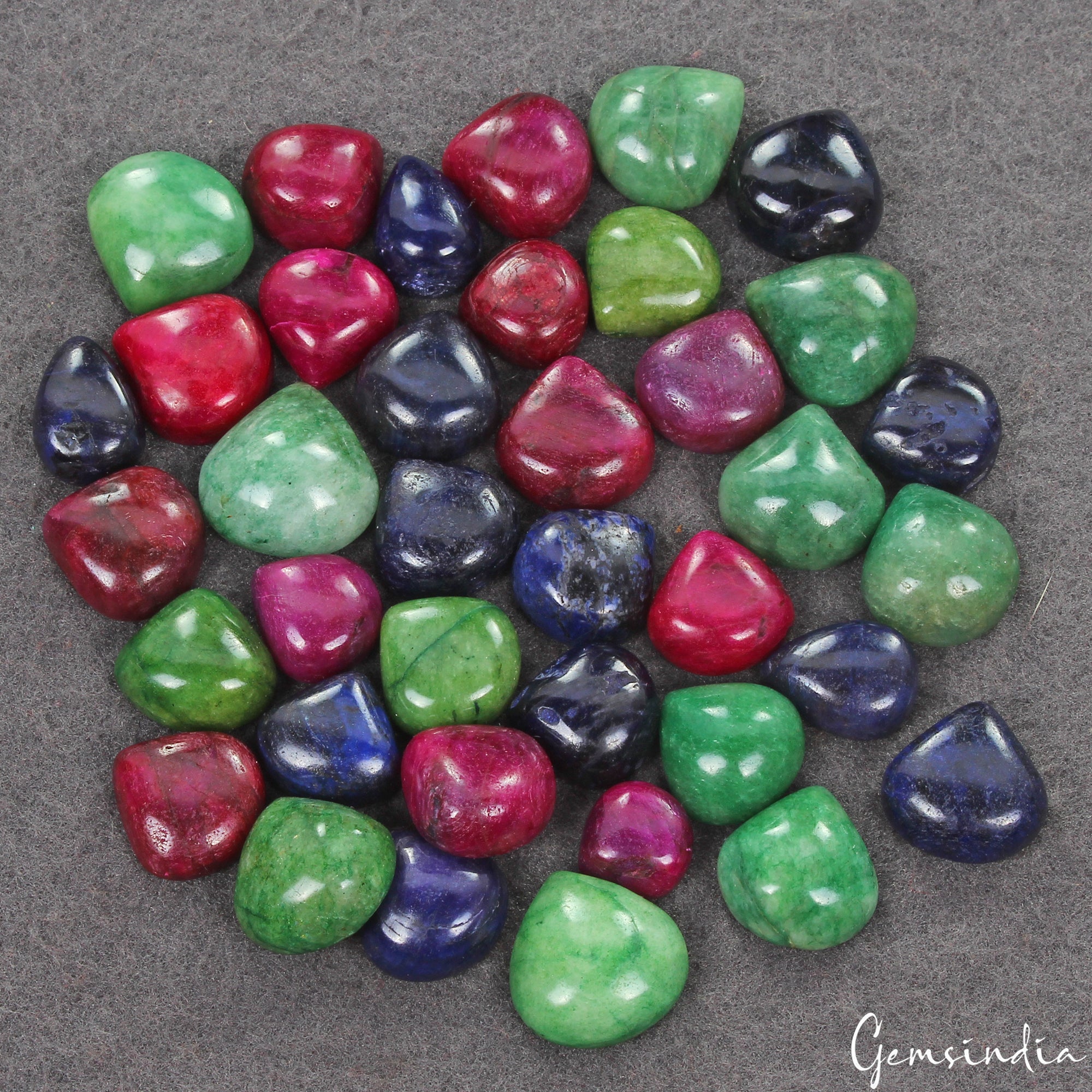 490 Ct Natural Ruby Emerald Sapphire Pear Cabochon Shape Loose Gemstones~ 38 Pcs