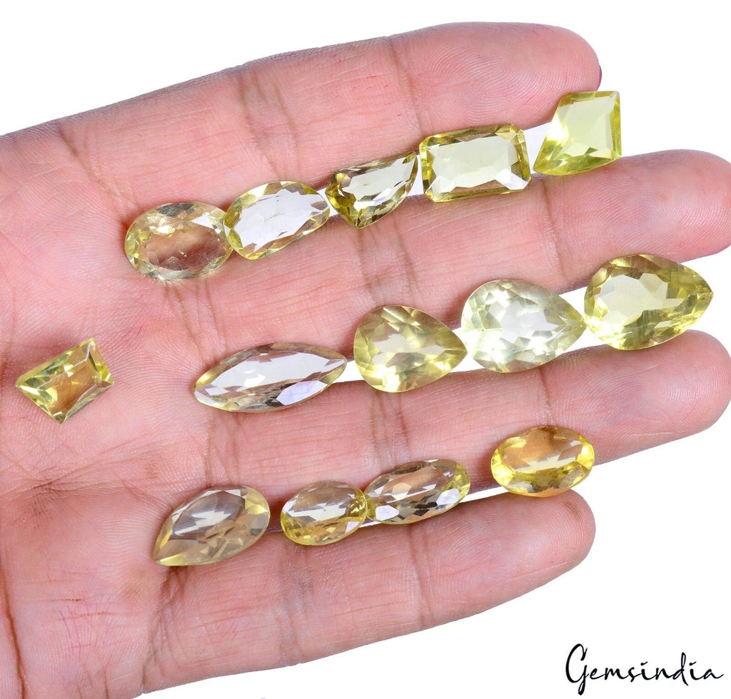 14 Pcs Natural Lemon Citrine Quartz Loose Mix Cut 12-22mm Gemstones ~ 93.60 Cts