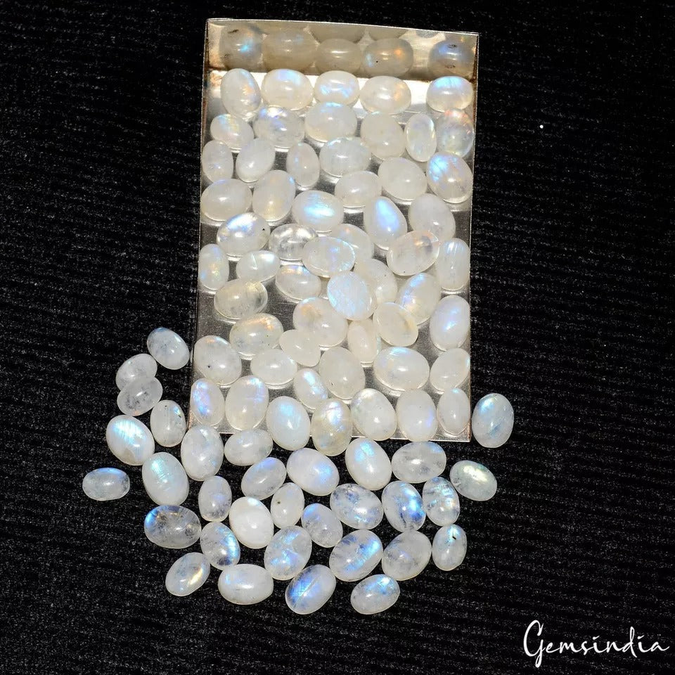 120 Ct/87 Pcs Natural Untreated Blue Shine Moonstone Oval Loose Gems For Jewelry