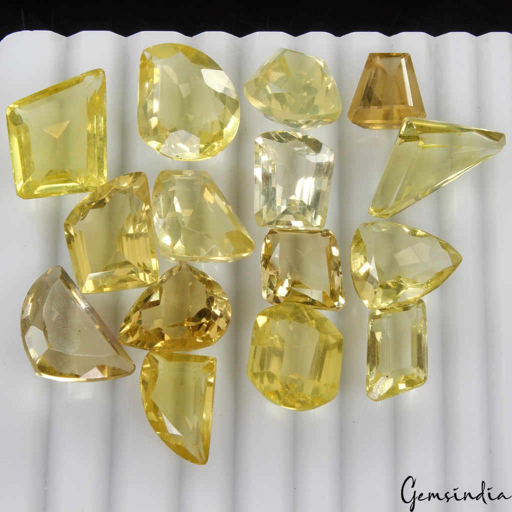 166.55 Cts/15 Pcs Natural Untreated Lemon Quartz Citrine Mix Cut Loose Gemstones