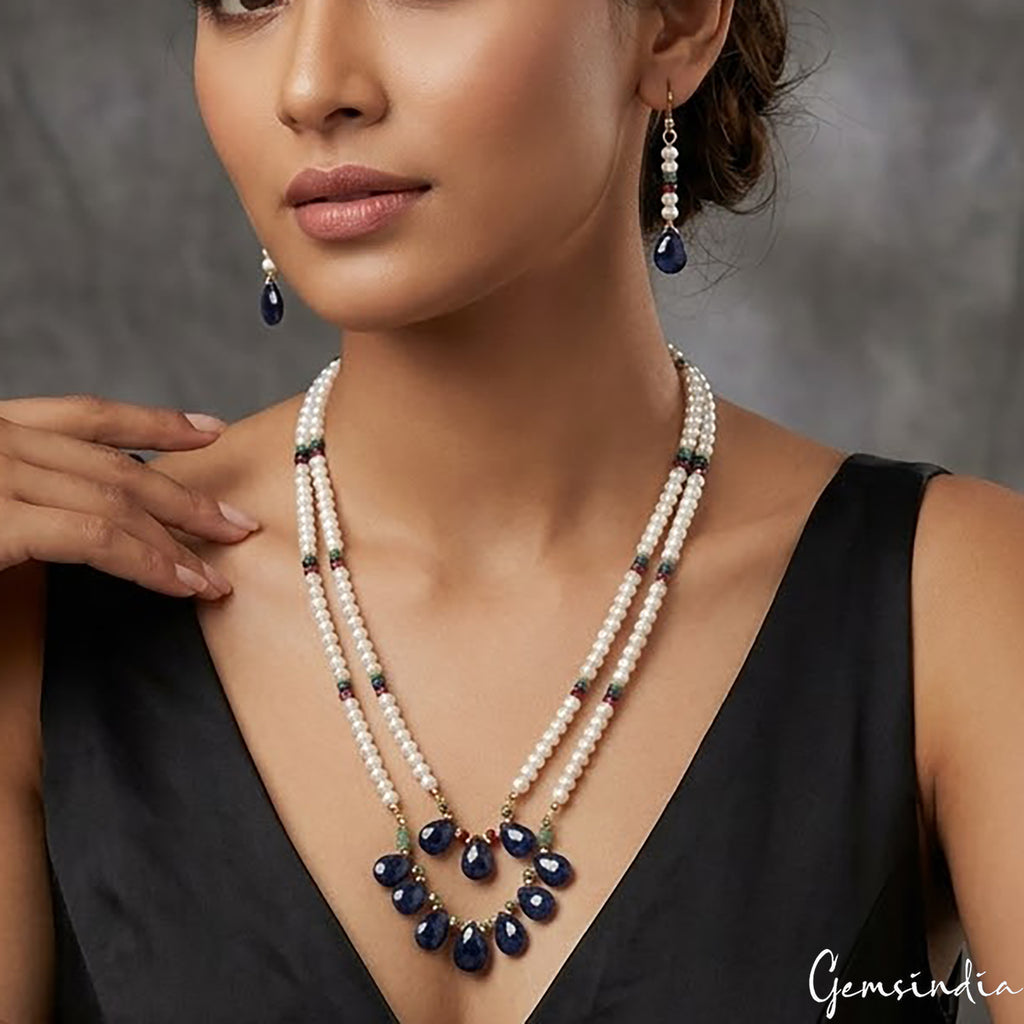 Pearl Necklace, Color Enhanced, White — 21 Inch, India