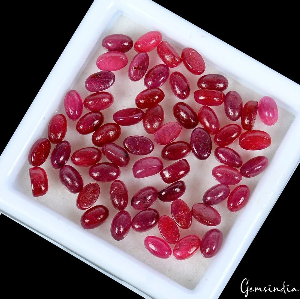 24.70 Cts/56 Pcs Natural Red Ruby Oval Cab Calibrated 4x2mm Gems Lot For Jewelry