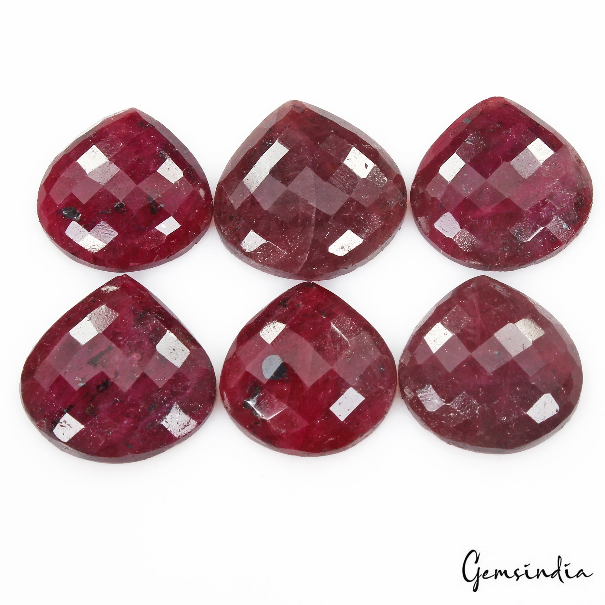 197 Ct/6 Pcs Natural Red Ruby Pear Heart Checker Cut Flat Back Gems For Jewelry
