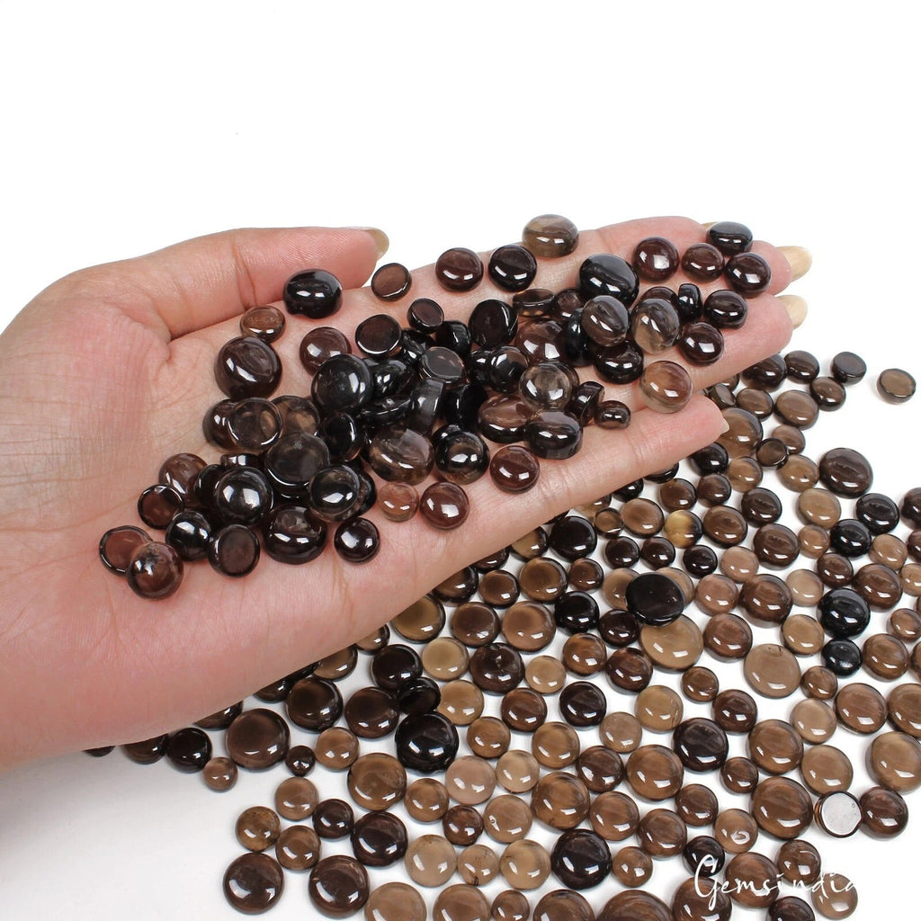 355 Pcs Natural Smoky Quartz 5-15mm Round Cabochon Untreated Loose Gems 1500 Ct