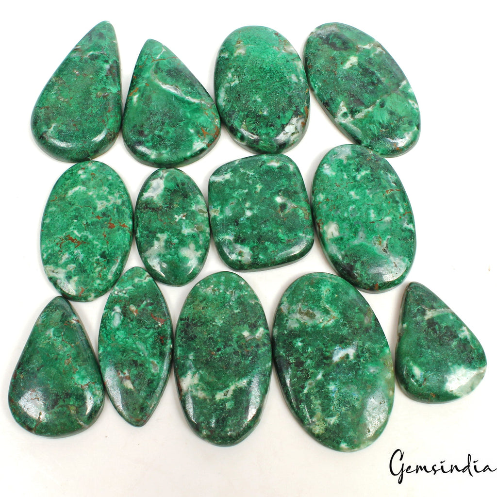 500 Ct/13 Pcs Natural Untreated Green Chrysocolla Mixed Cab Gems Lot For Jewelry