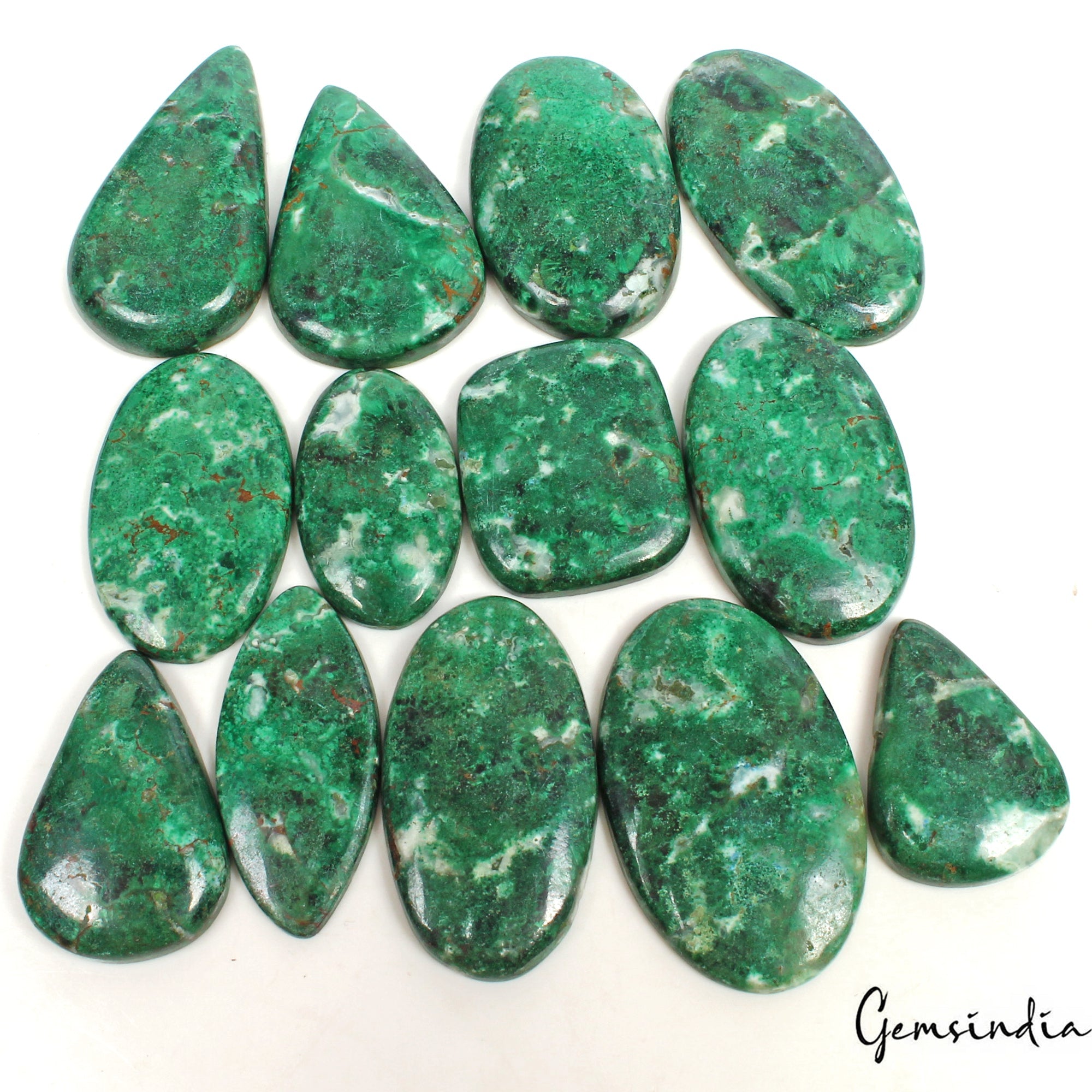 500 Ct/13 Pcs Natural Untreated Green Chrysocolla Mixed Cab Gems Lot For Jewelry