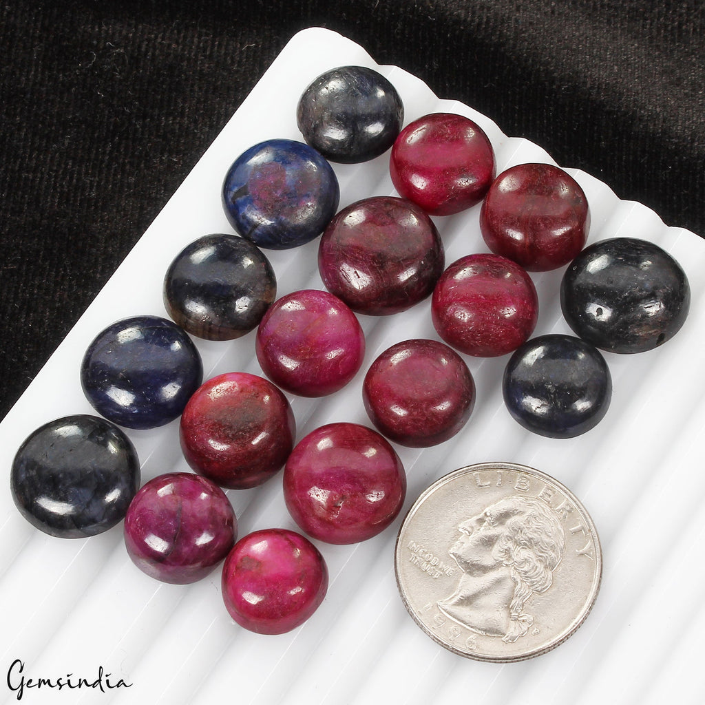 Certified 230 Ct Natural Ruby & Sapphire Round Cabochon Loose Gemstones 12-15mm