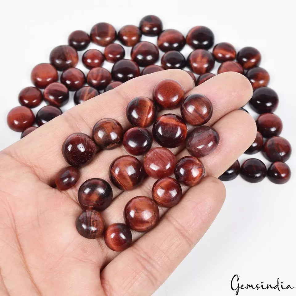 450 Ct/76 Pcs Natural Red Tiger Eye Untreated Round Cab Loose Gems For Jewelry