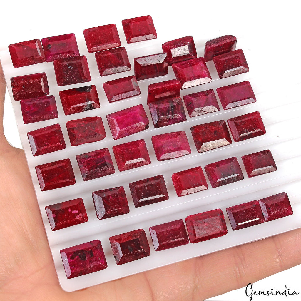 500 Ct Natural Red Ruby Rectangular Cut Faceted Loose Wholesale Gems Lot 41 Pcs