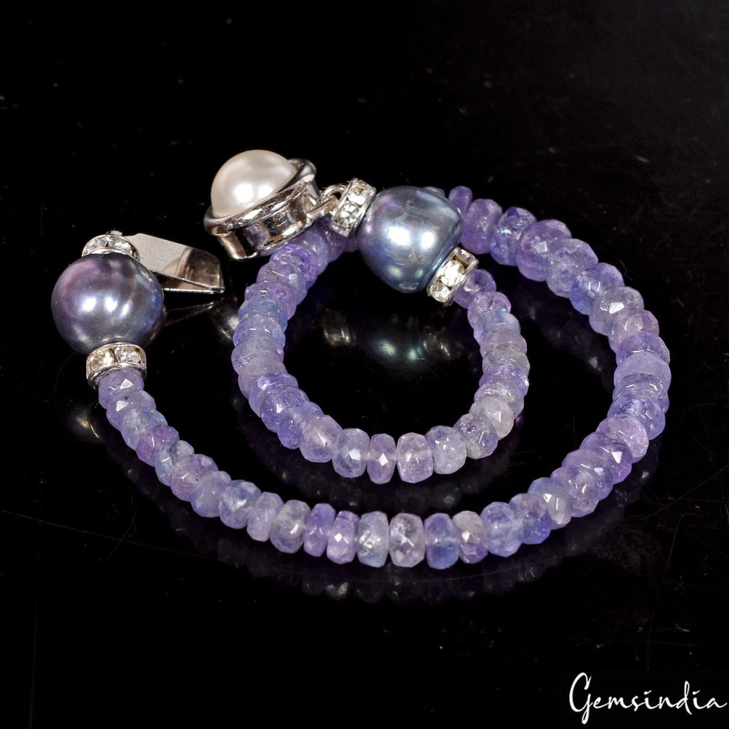 54.85Ct Natural Untreated Blue Tanzanite Pearl Round Beaded Handmade Bracelet 8