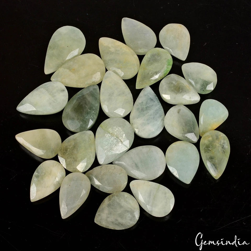 330 Ct/25 Pcs Natural Green Aquamarine Beryl Pear Faceted Loose Gems For Jewelry