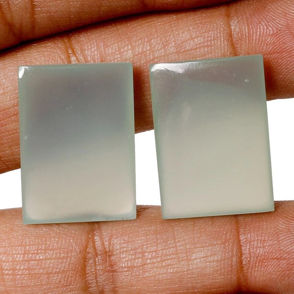 Beautiful Natural Green Onyx Flat Rectangular Best For Earrings Pair 24x17mm Gem