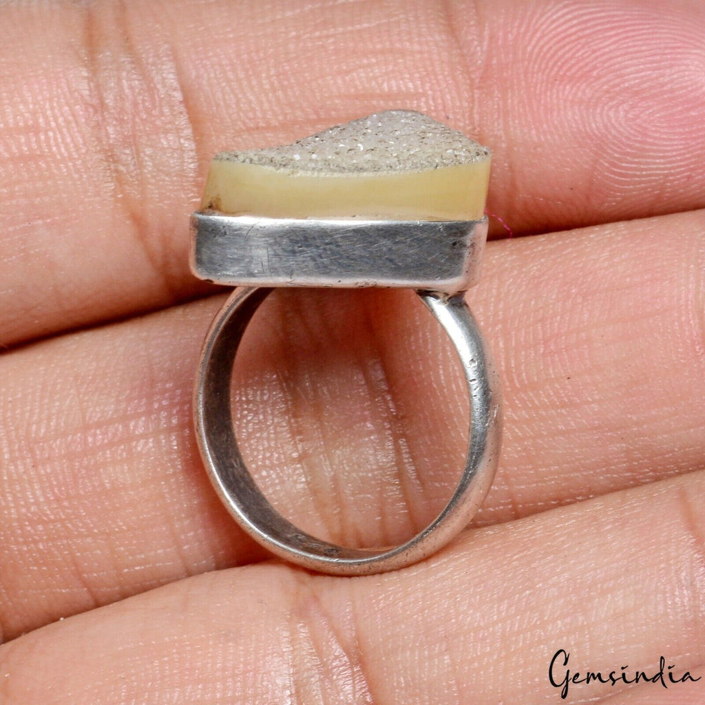5.59 Gm Natural Onyx Druzy Fancy Antique Style 925 Sterling Silver Ring Jewelry