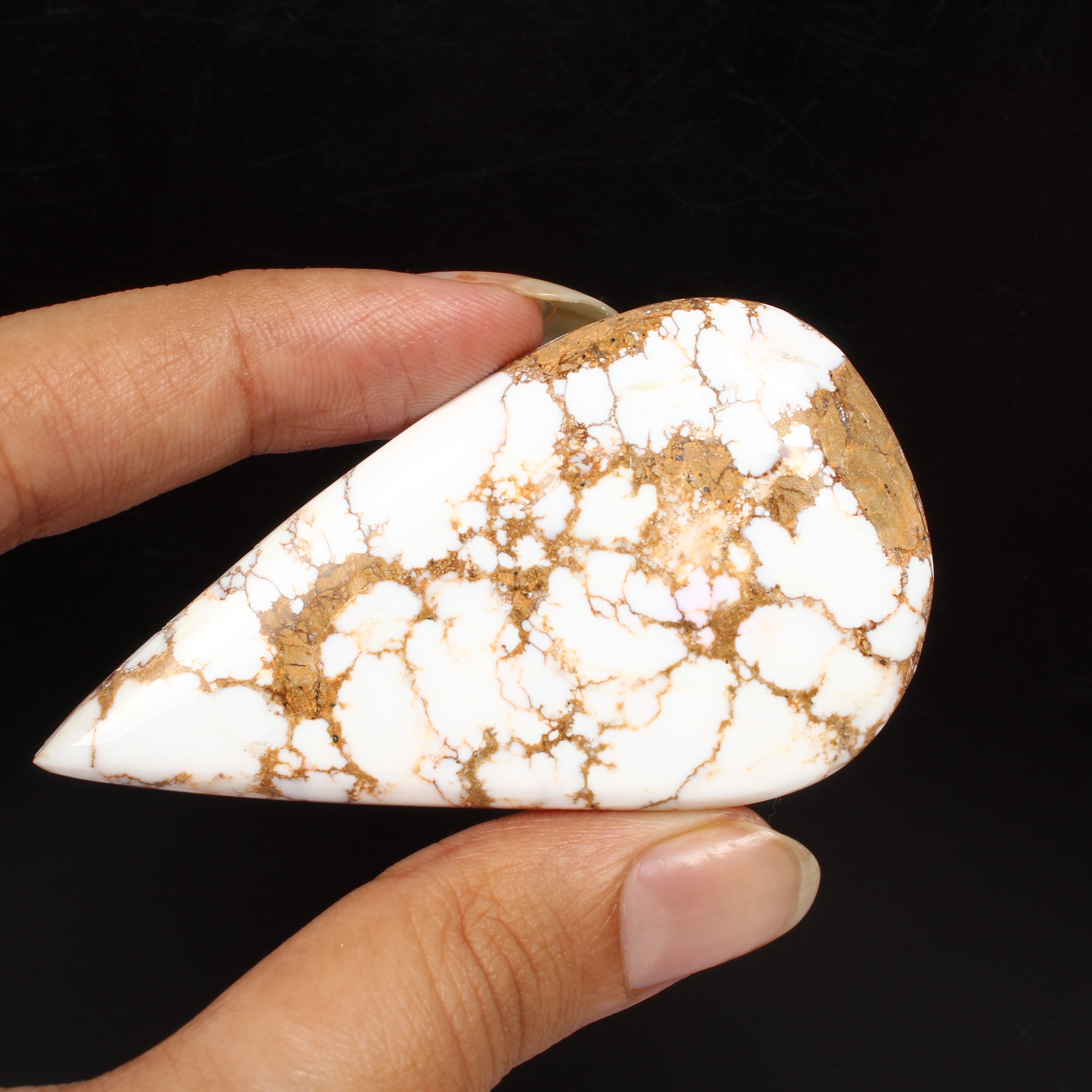 135+Cts Natural Untreated White Buffalo Turquoise Pear Cab Loose Gem For Pendant