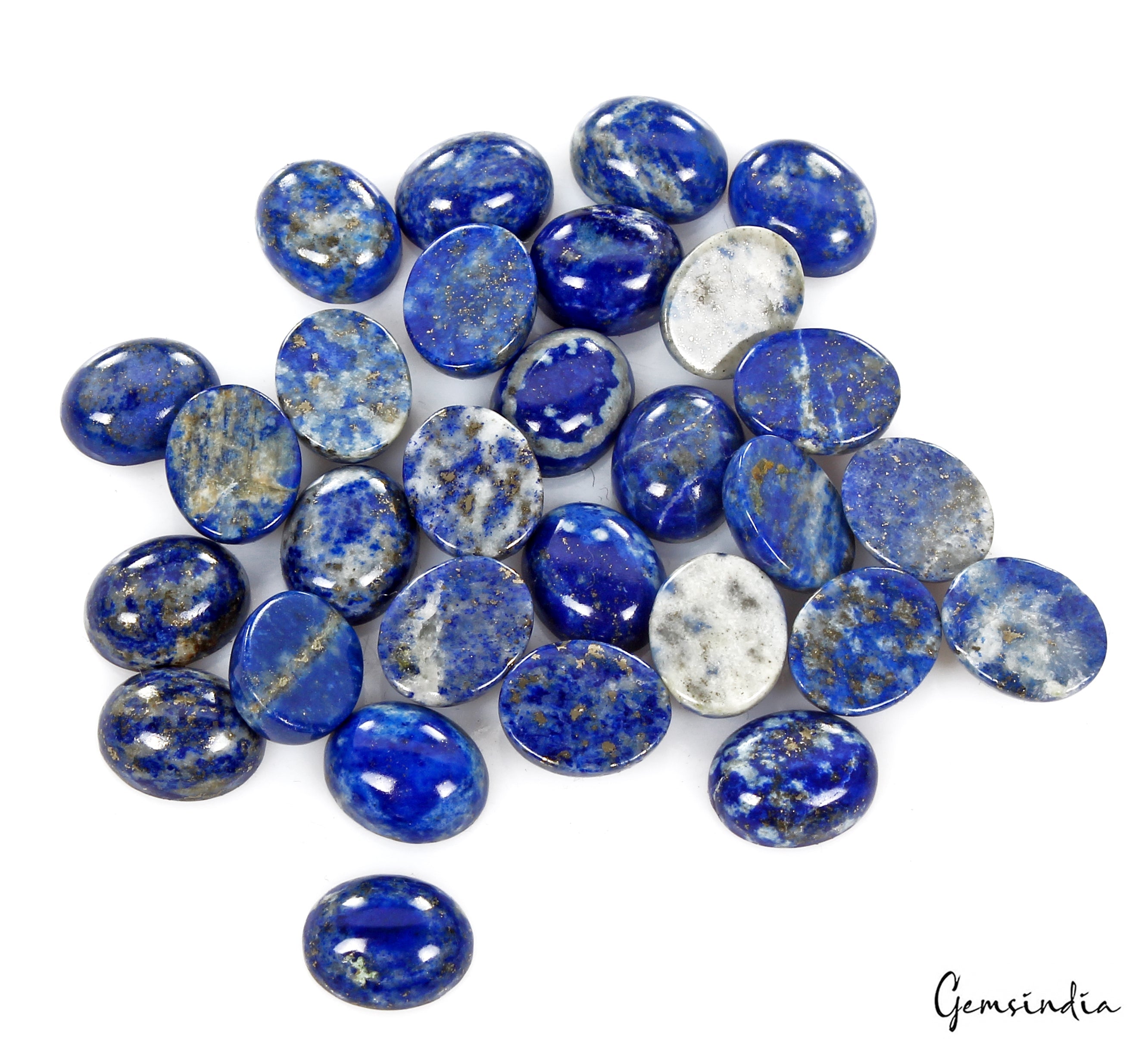 30 Pcs Natural Lapis Lazuli 11x9mm Calibrated Loose Oval Cabochon Gemstones Lot