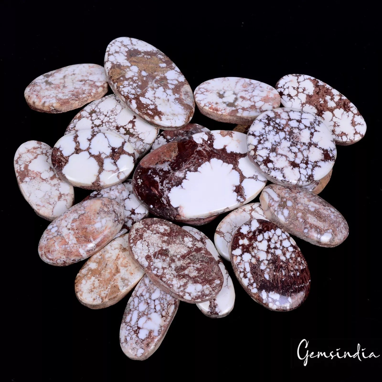 800 Cts/20 Pcs Natural Untreated White Buffalo Turquoise Oval Cab Wholesale Gems