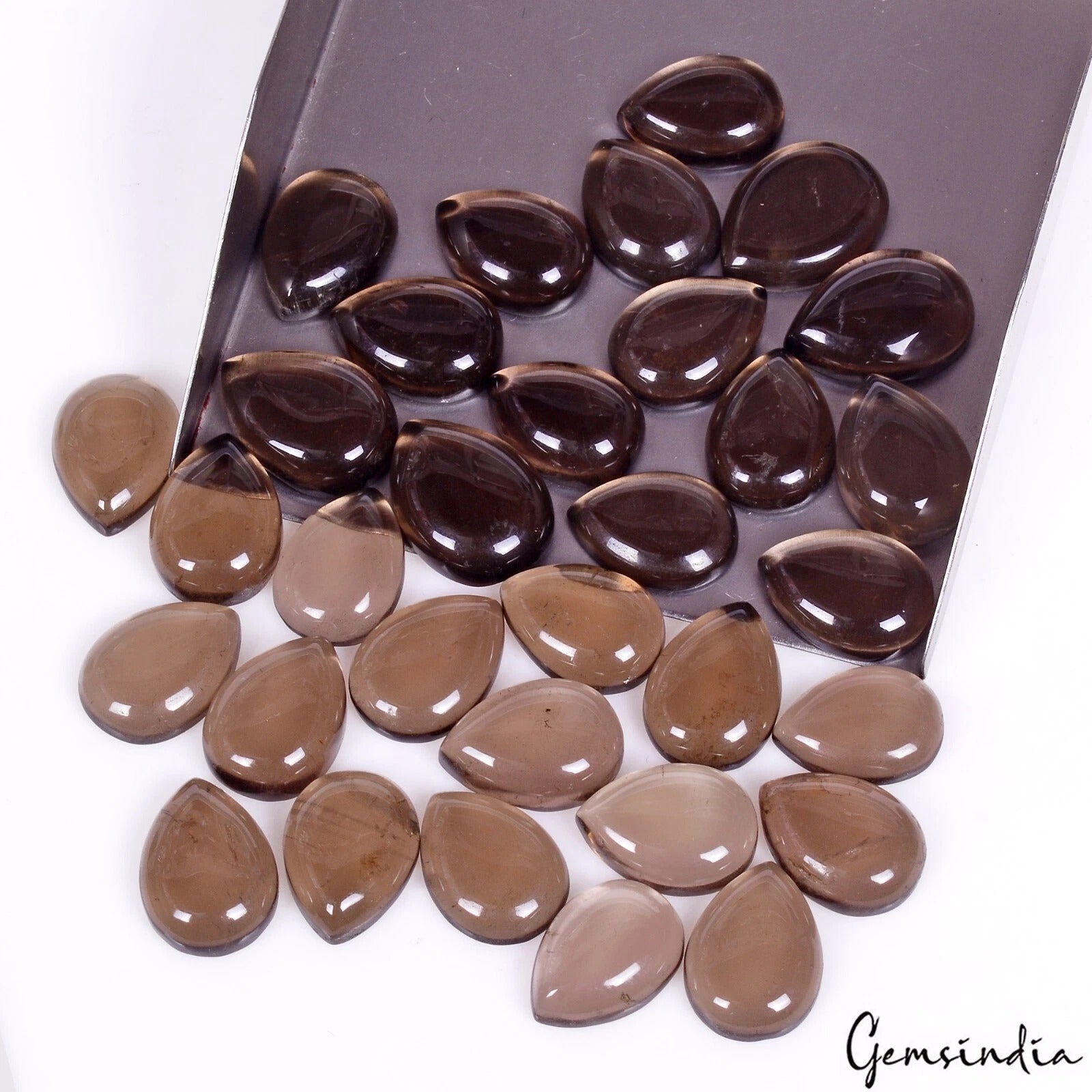 32 Pcs Natural Smoky Quartz 244 Ct Pear Cabochon Loose Wholesale Gemstones Lot