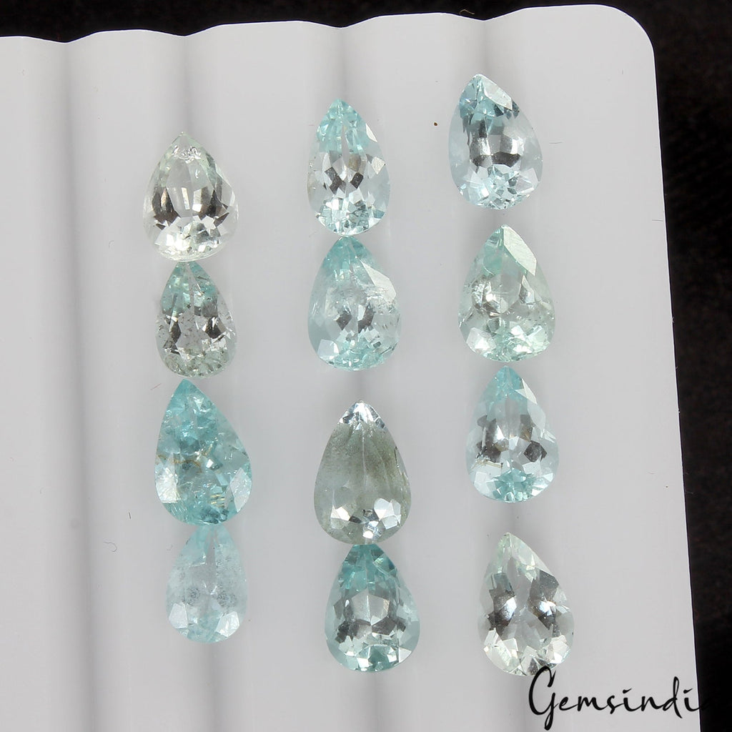Pear Cut Natural Unheated Nice Blue Aquamarine 12.80ct 8-9mm 12pcs Lot Gemstones