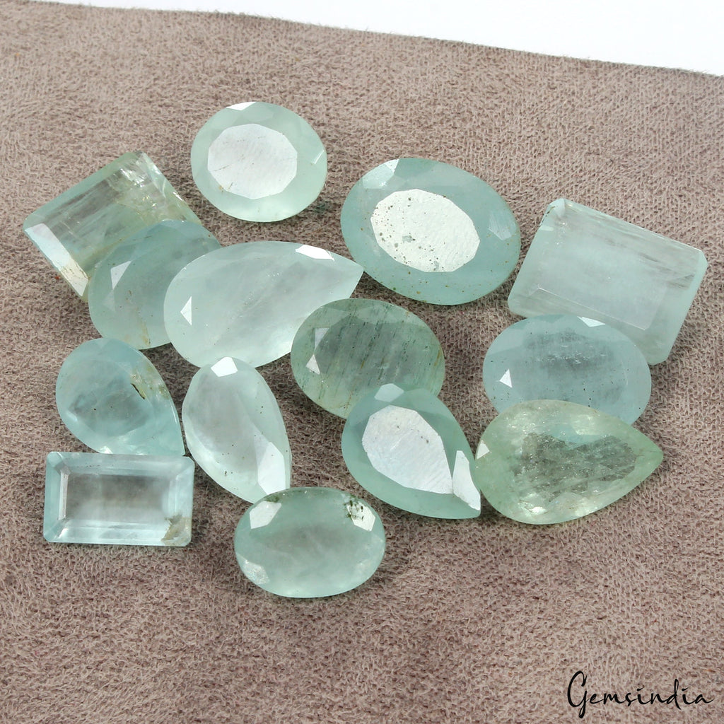 62.20 Cts/14 Pcs Natural Untreated Blue Green Aquamarine Mix Cut Loose Gems Lot