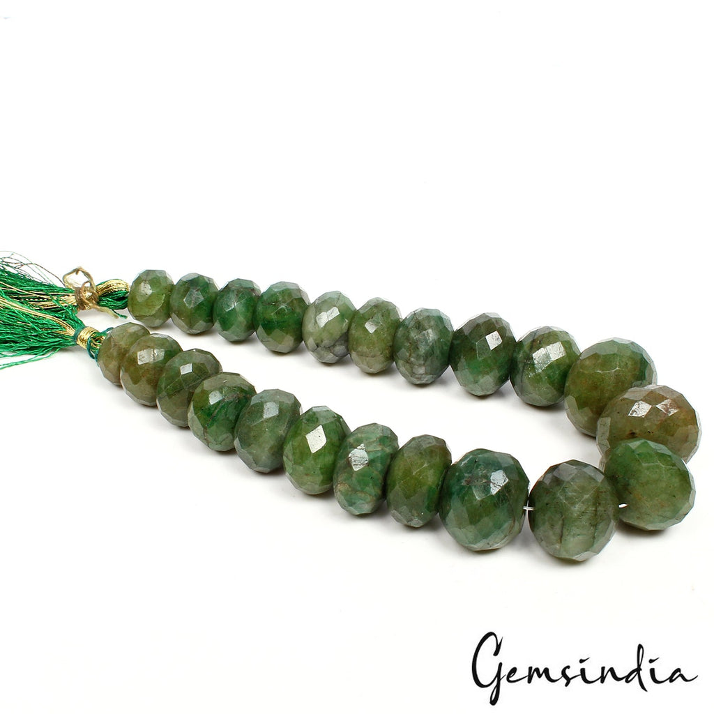 600 Ct/22 Pcs Natural Green Emerald Round Checker Cut Loose Beads For Jewelry