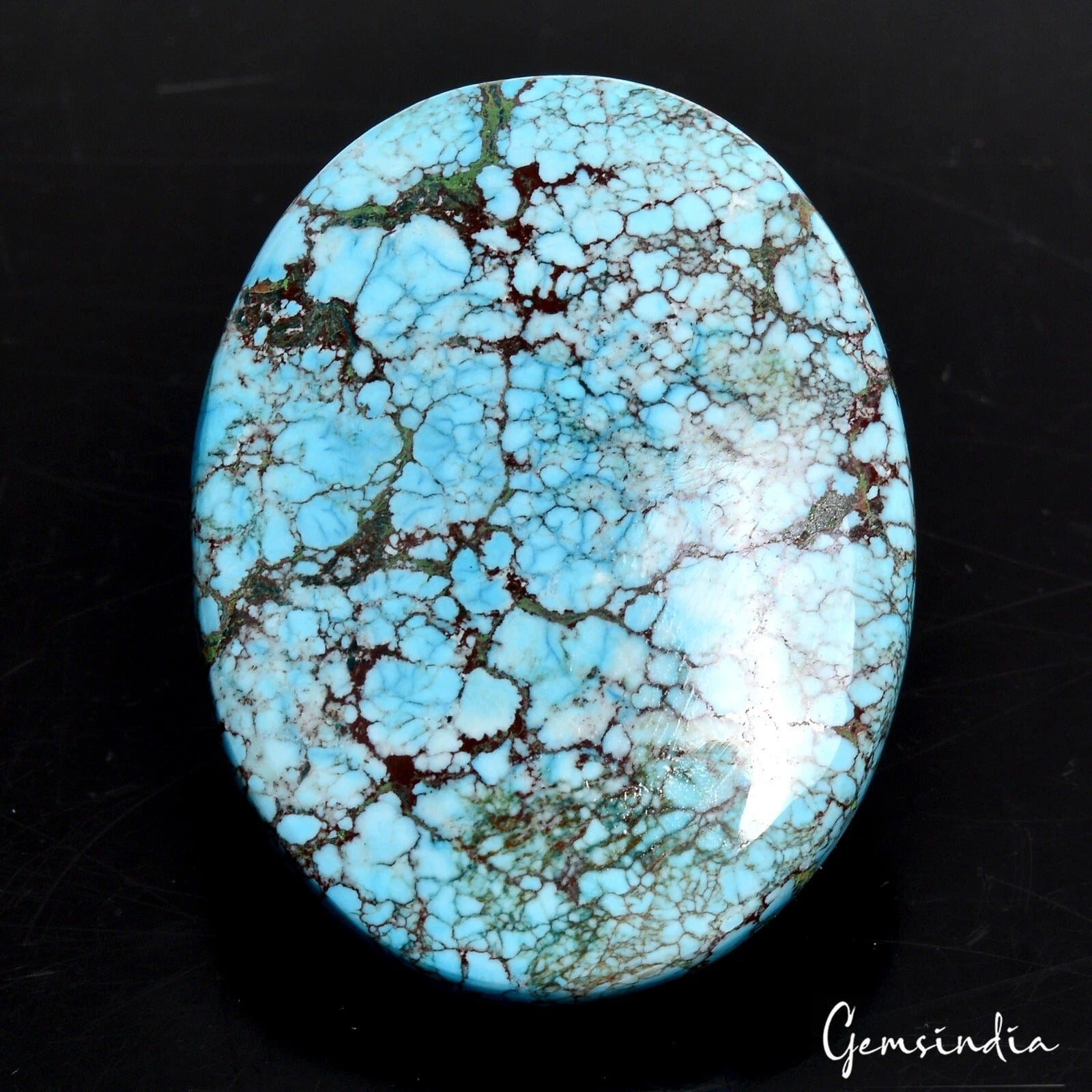 Turquoise Cabochon, Color Enhanced, Blue — 42x33x7mm, 102.15 Ct