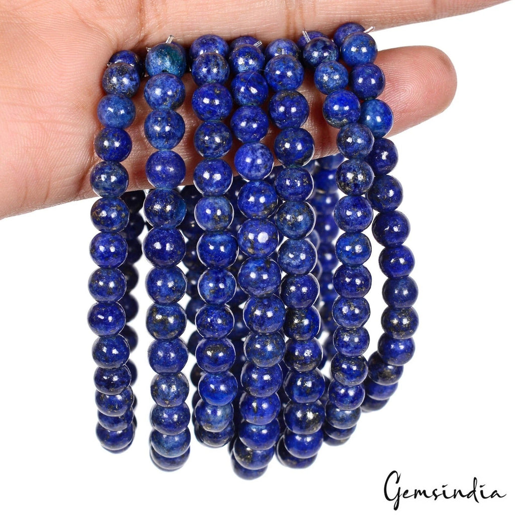 420 Ct/7 Pcs Natural Blue Lapis Lazuli Gems Beaded Stretchable Handmade Bracelet