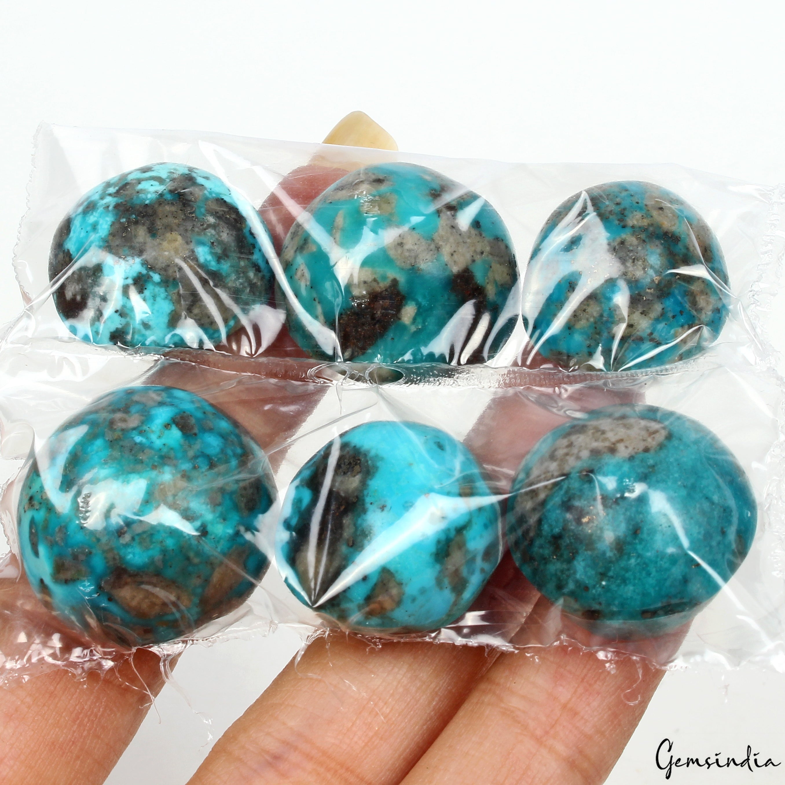 230.40 Ct/6 Pcs Natural Untreated Blue Turquoise Round Cab Loose Gem For jewelry