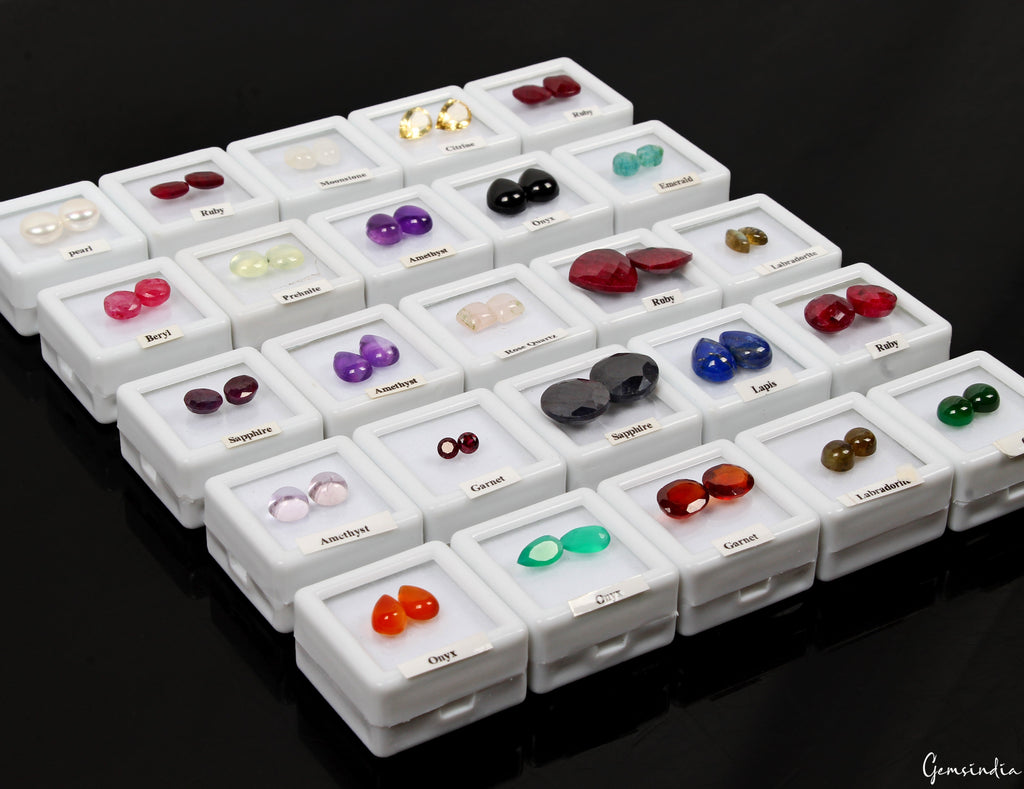 25 Pair Estate Genuine Multi Gems Loose Colorful Jewelry Stones Collection w/Box