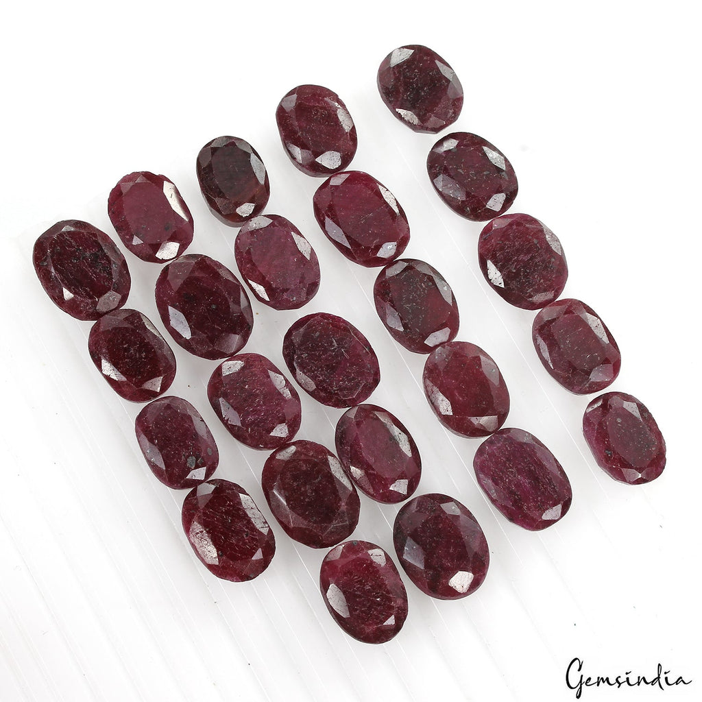 430 Ct Natural Red Ruby Oval Cut Faceted Wholesale Gemstone Lot 24Pc For Jewelry