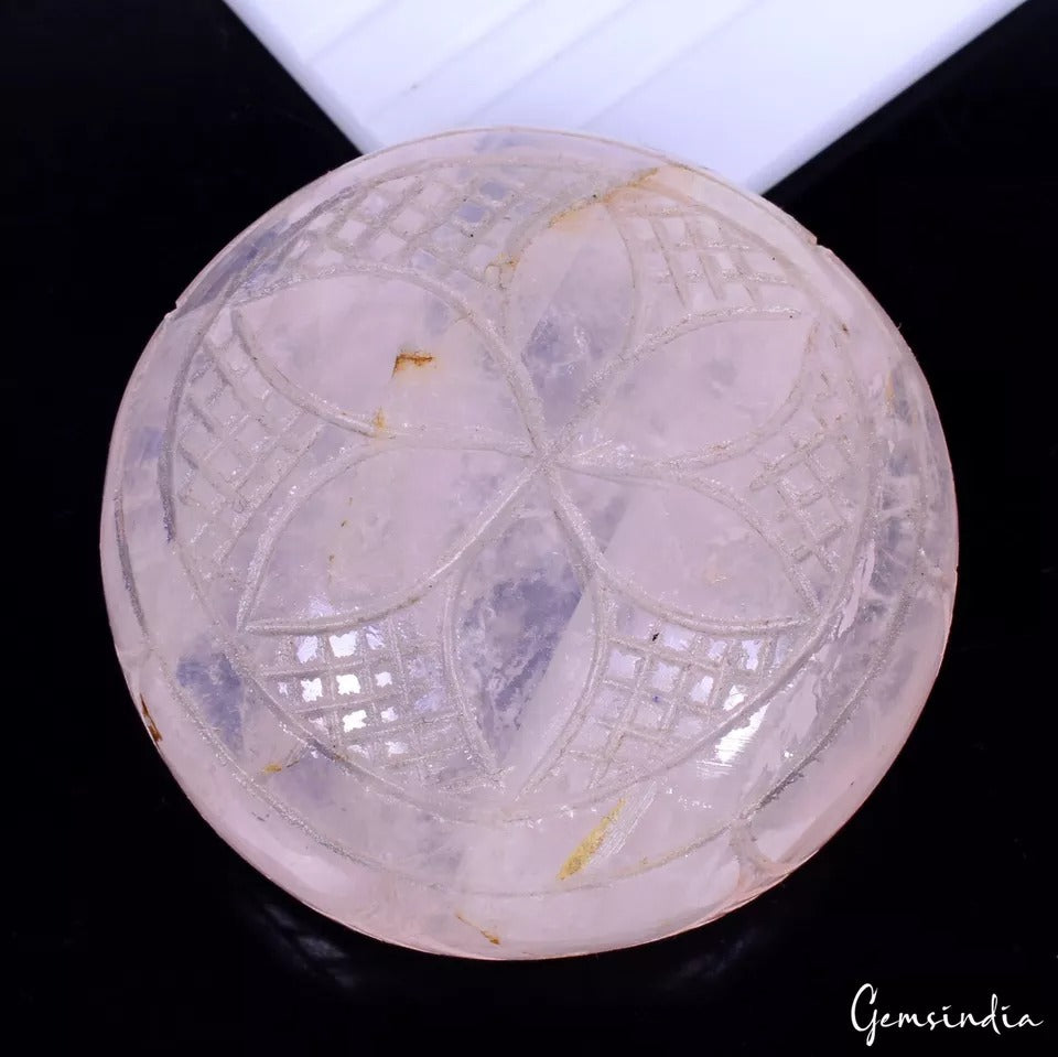 415 Cts Natural Untreated Pink Rose Quartz Round Hand Carved Huge Loose Gemstone