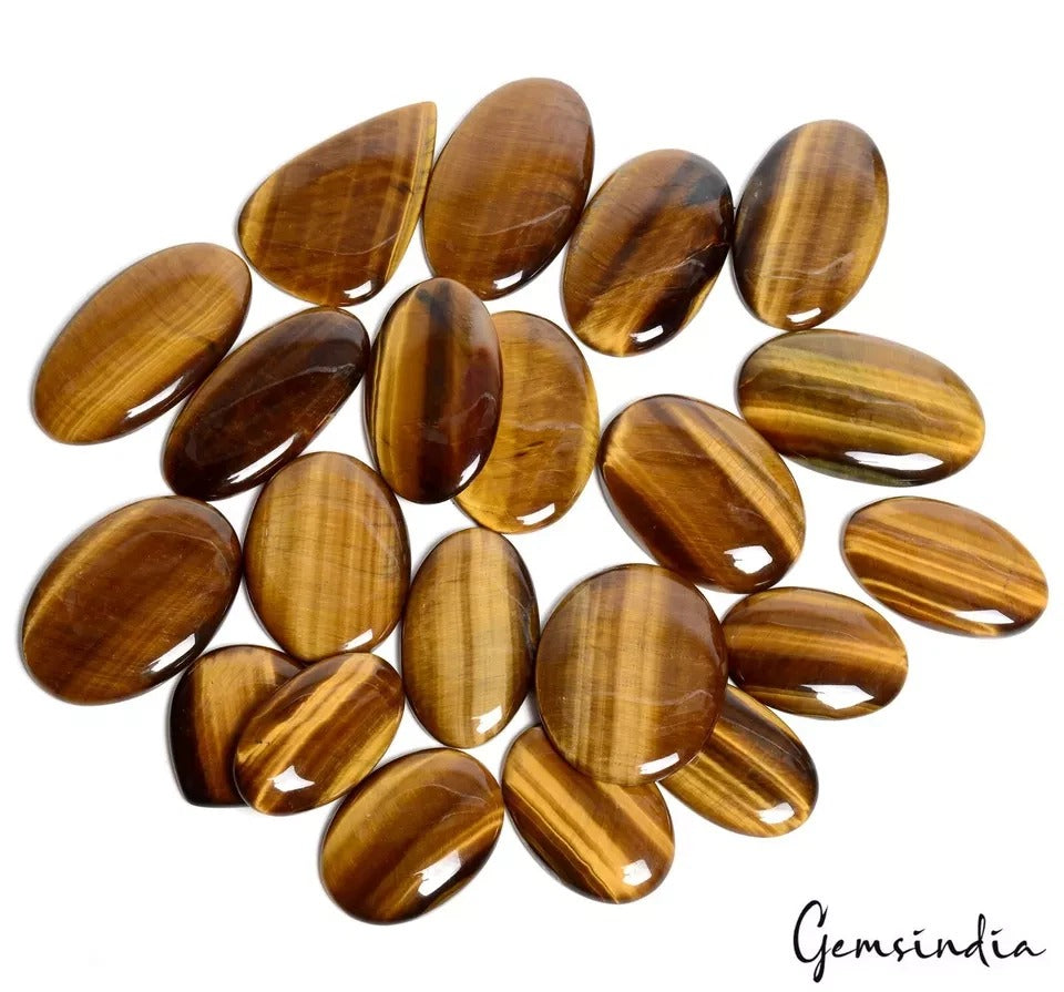 Tiger's Eye Lot, Cabochon, Untreated, Yellow — 21 Pieces, 35mm to 55mm, 1500 Ct, Madagascar