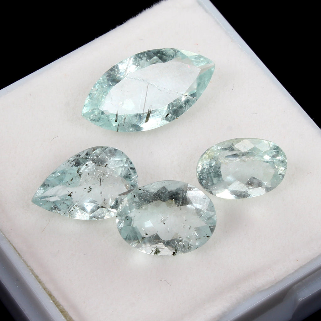 4 Pc Natural Blue Aquamarine Mix Cut  Loose Unheated 10-16mm Gemstones~ 11.00 Ct