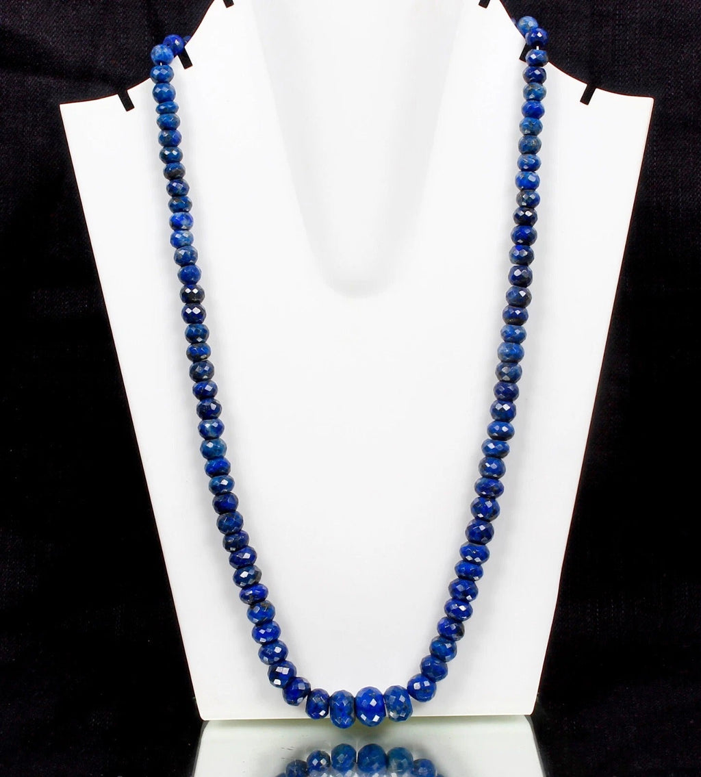 340 Ct Natural Blue Lapis Lazuli Round Faceted Beaded Single Strand Necklace 20