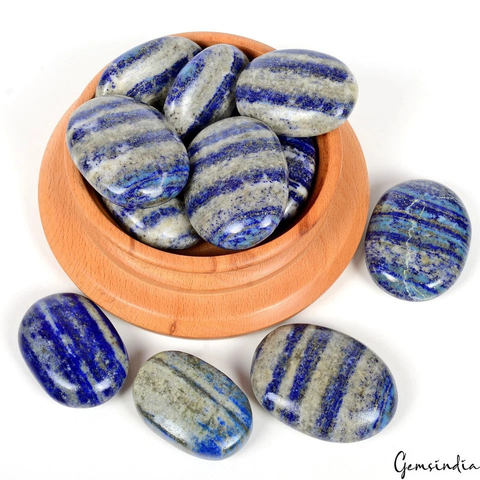 5000 Cts/11 Pcs Natural Blue Gray Lapis Lazuli Oval Wholesale Palm Gemstones Lot