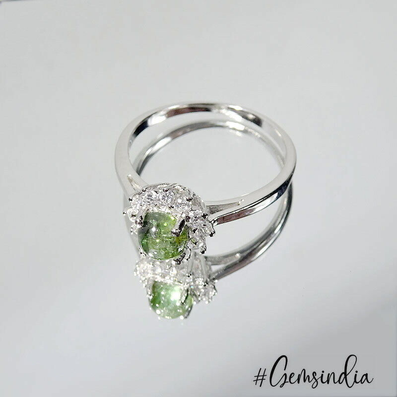 1.87 Gram Natural Green Tourmaline Sterling Silver Handmade Designer Ring 7 US