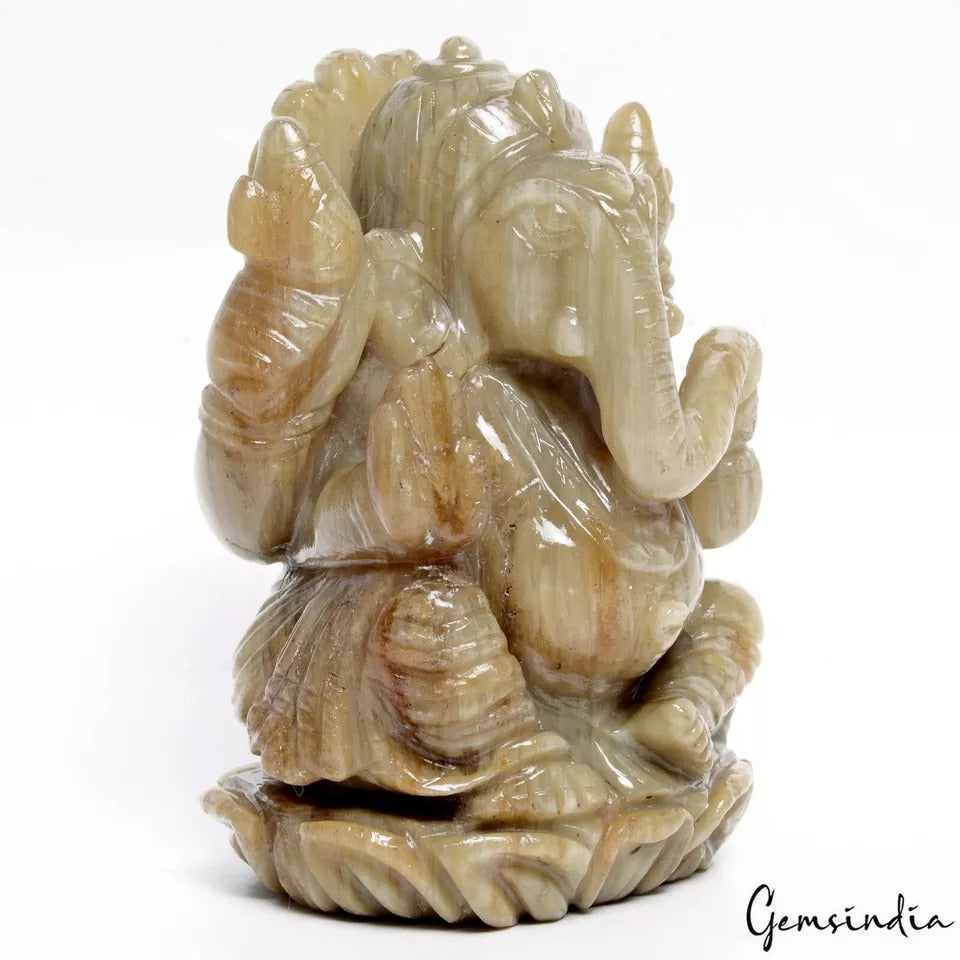 1.12 Kilo5.1" Natural Rare Cat's Eye Hand Carved Beautiful God Ganesha Sculpture