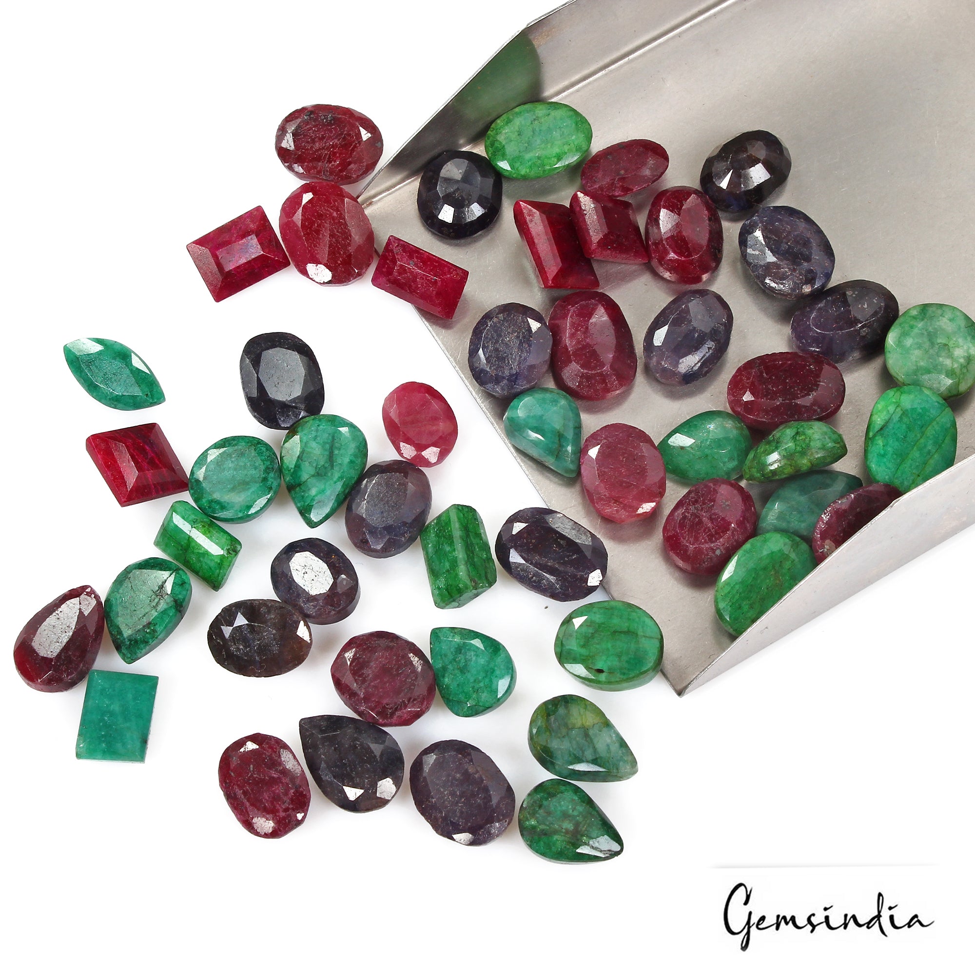 500 Cts/50 Pcs Natural Multi Color Ruby,Emerald,Sapphire Mix Cut Loose Gems Lot