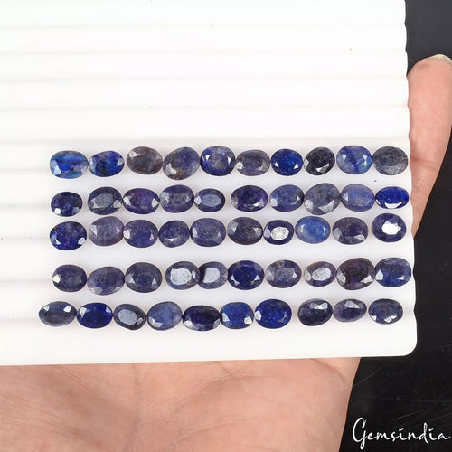 African Blue Sapphire Lot, Loose Gemstone, Oval Cut, Color Enhanced — 50 Pieces, 7mm To 9mm, 105 Ct, Madagascar
