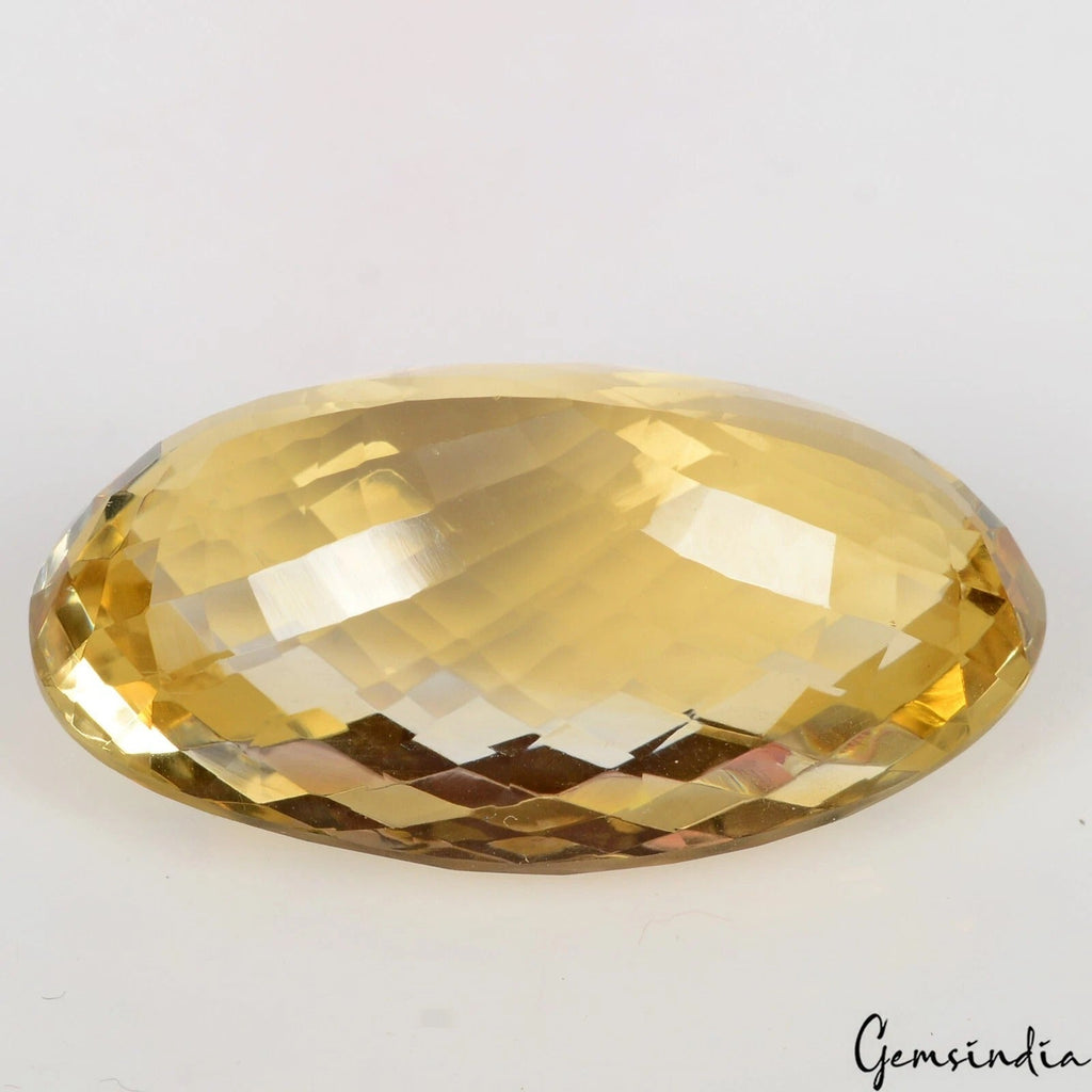49.70Ct Natural Untreated Brazilian Yellow Citrine Oval Checker Cut Precious Gem