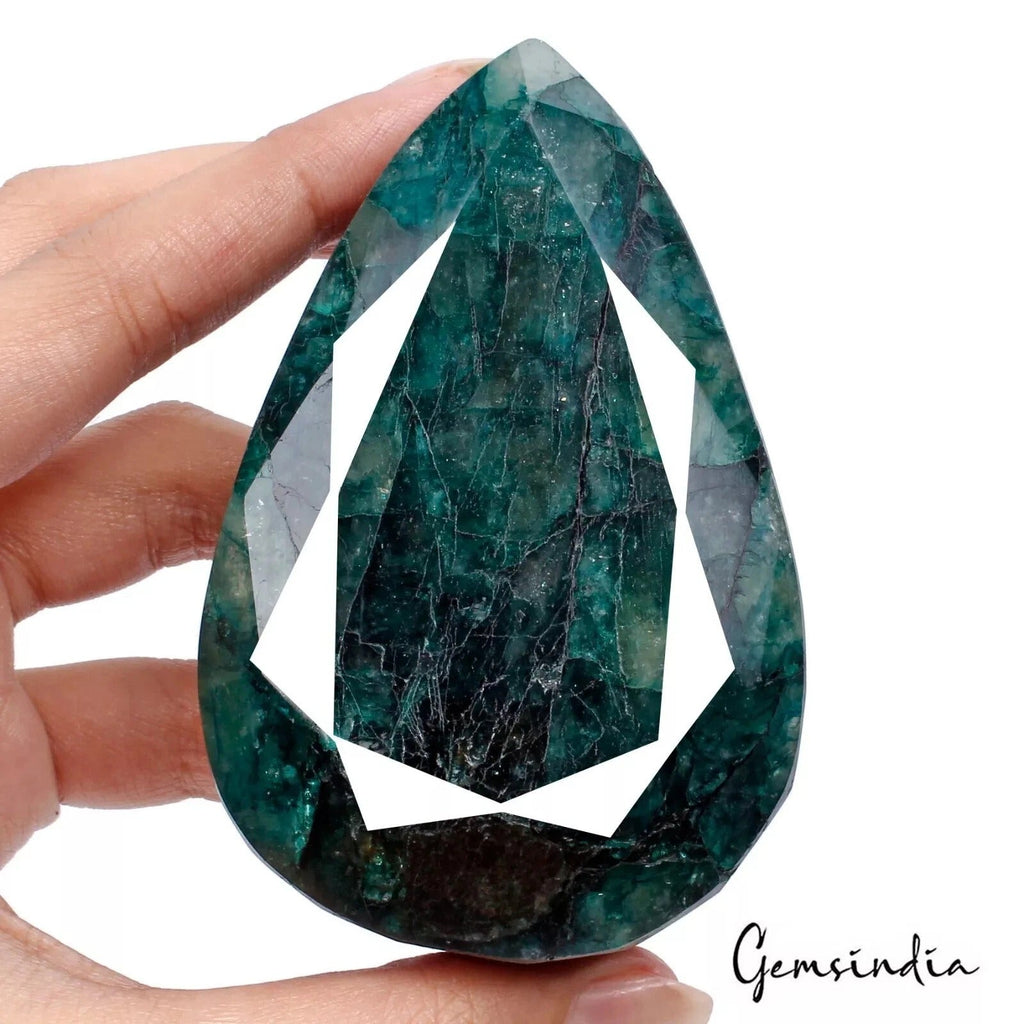 Natural Zambian Dark Green Emerald Pear Cut Faceted Earth Mined 1760 Ct Gemstone
