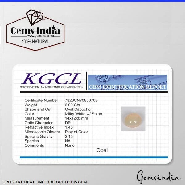 Certified 6.00 Ct Natural White Untreated Australian Opal Multi Shine Oval Gem