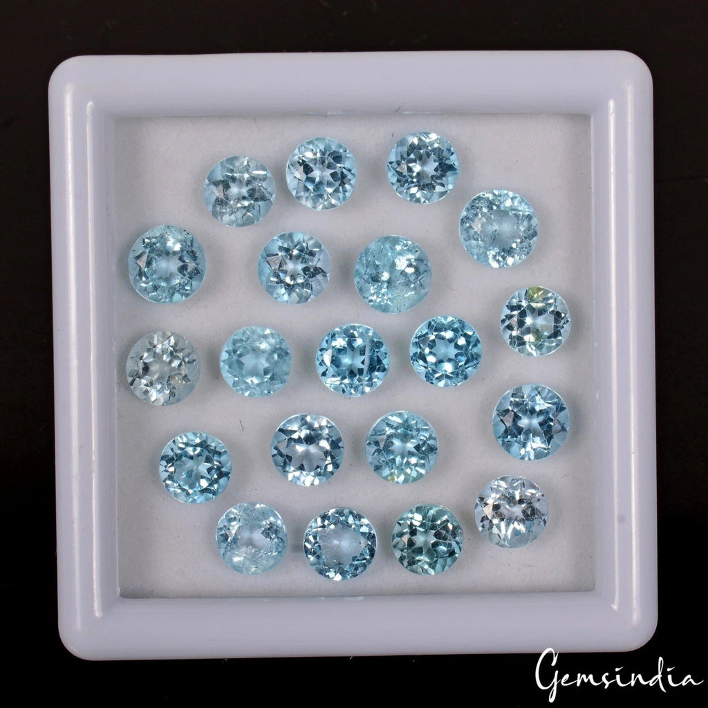 VVS 20Pcs Natural Sky Blue Topaz 5-6mm Round Cut AAA Quality Loose Certified Gem